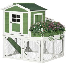 49" Chicken Coop Wooden Hen House with Nesting Box Tray Asphalt Roof Green