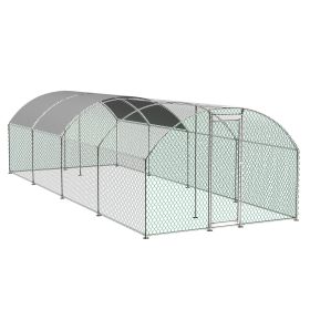 26'x9'x6'Large Metal Chicken Coop,Walk-in Poultry Cage,Chicken Run with Waterproof Cover,Outdoor Backyard Farm,Chicken Rabbits Duck Run Pen