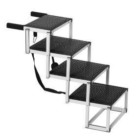 Folding Dog Car Ramp with Nonslip Surface, Portable Pet Steps Lightweight Aluminum for Car, SUV and Truck, Supports up to 150 lbs