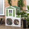 49" Chicken Coop Wooden Hen House with Nesting Box Tray Asphalt Roof Green